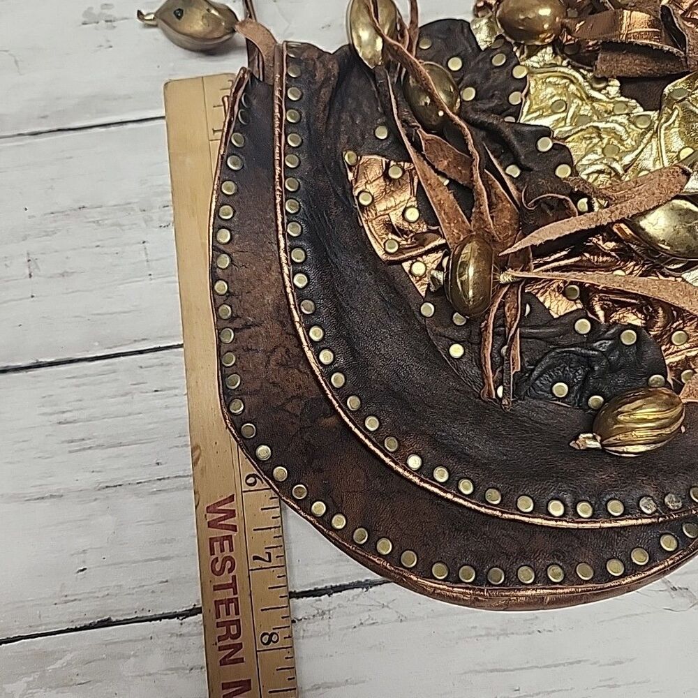 Vintage Unique Handmade Artisan Brown Leather Boho Small Crossbody Shoulder Bag - Picture 6 of 12